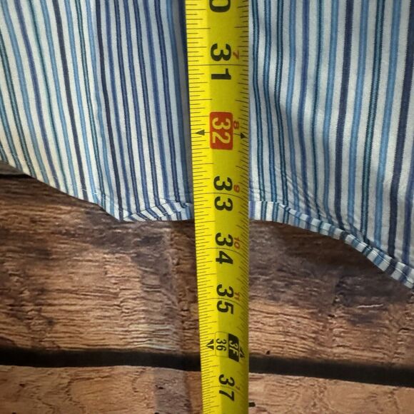 Thomas Dean XXL Blue Striped Flip Cuff Long Sleeve Cotton Button Up Preppy Shirt - Picture 5 of 7